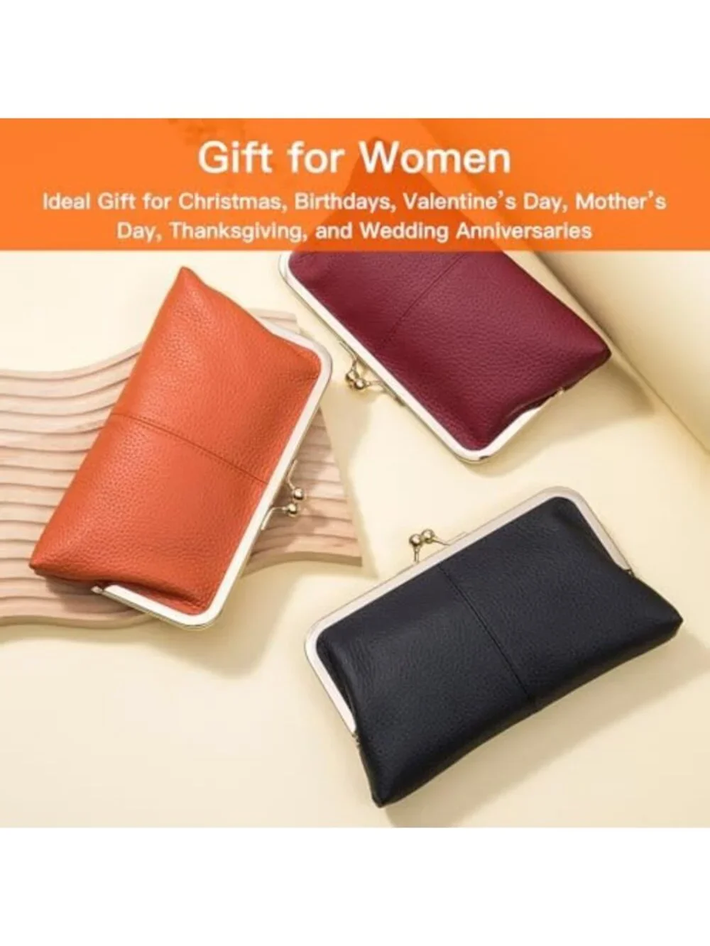 Stylish Genuine Leather RFID Wallet for Women - 8 Card Slots, Coin Pocket